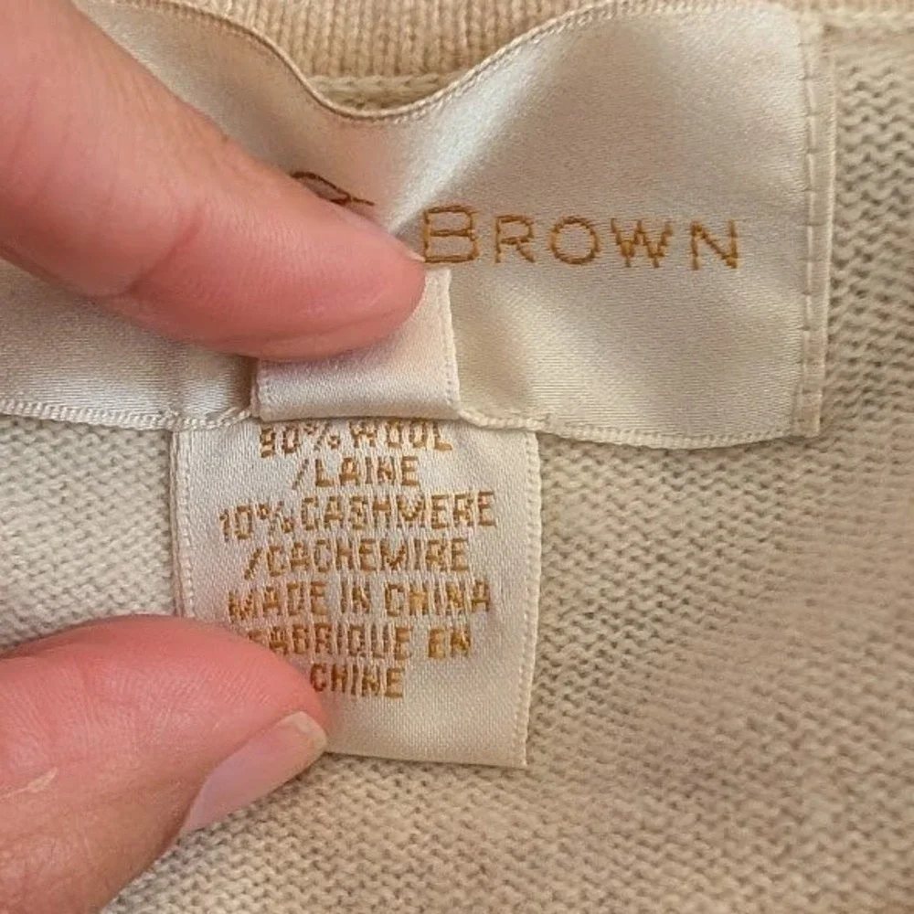 Julie Brown Women's Wool/Cashmere Beige Short Sleeve Sweater Sequins Size Medium